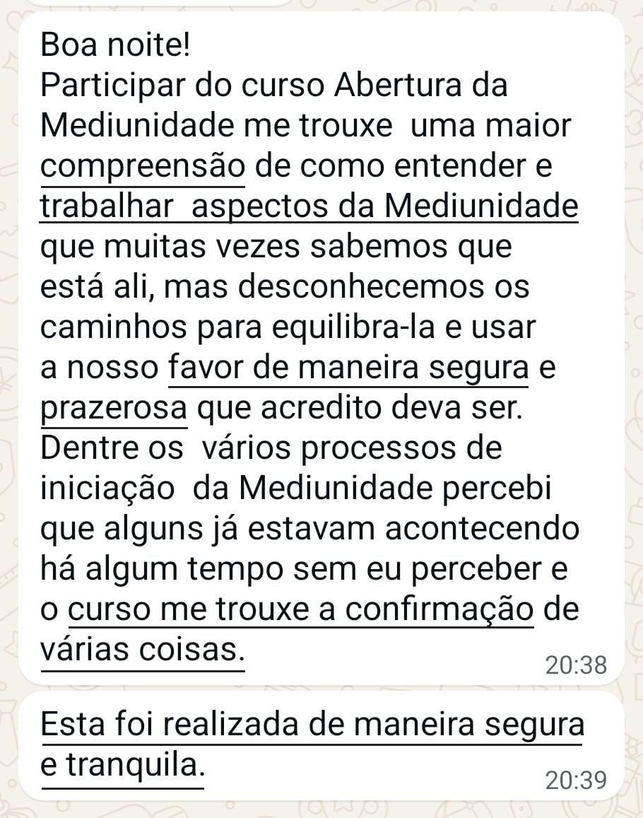 Depoimento 4 de participante do Abertura da Mediunidade, com trechos importantes sublinhados
